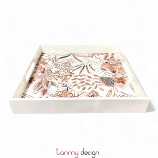 White square lacquer tray with floral pattern 28*H4cm